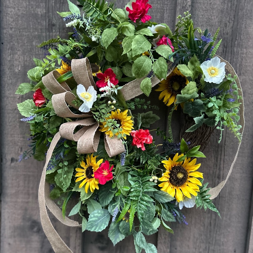 Yellow and Red Holiday Wreath with Rustic Charm